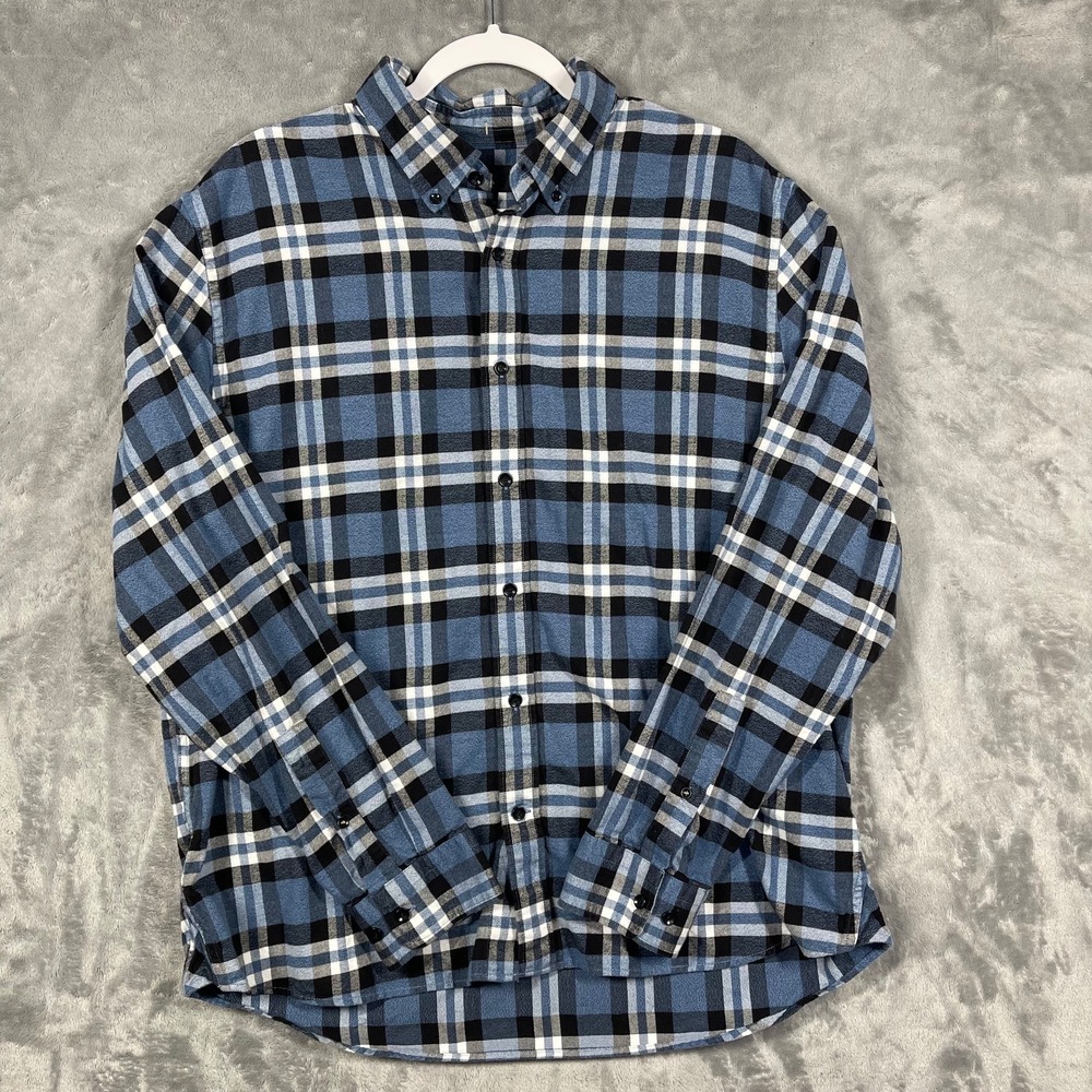 Banana Republic BR Mens Plaid Flannel Button Up Shirt XL Standard Fit Blue Black